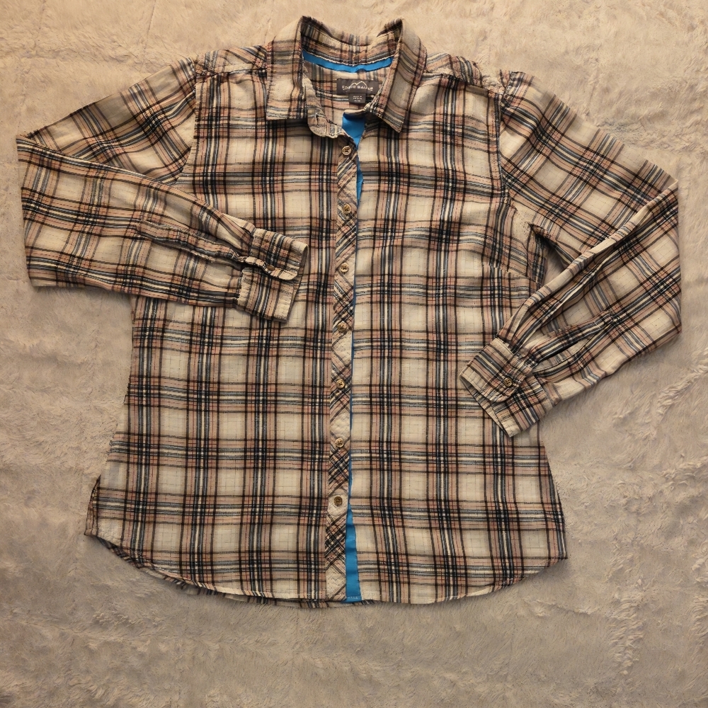 Eddie Bauer Women's Long Sleeve Plaid Button-Down Shirt- Size Medium